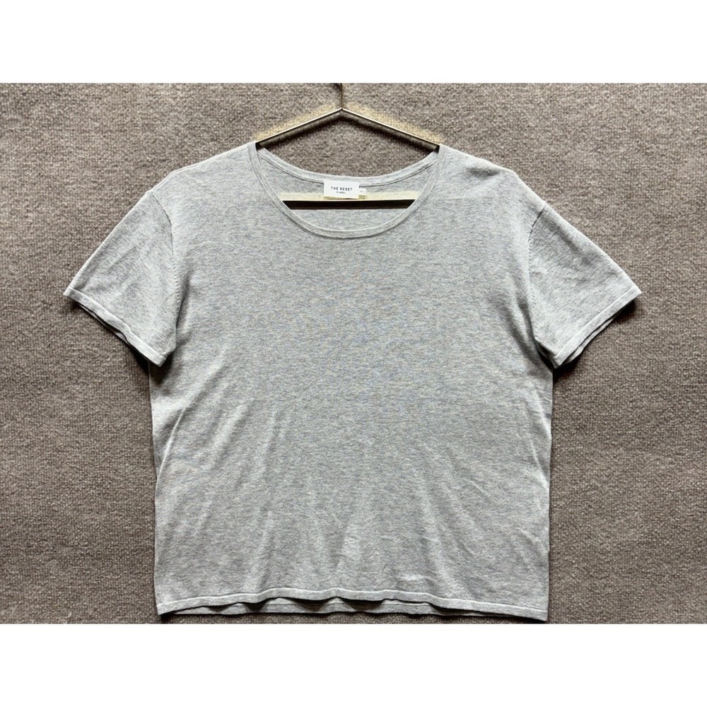 The Reset Short Sleeve Knit Tee Womens Relax Medium Gray Linen Blend R Label EUC